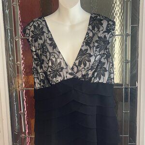 Scarlett Nite Formal Cocktail Dress Sleeveless V Neck Black With Lace Lady’s 14